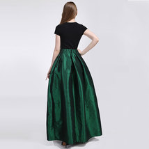 Emerald Green Maxi Skirt Outfit Women Plus Size Taffeta Pleated Party Skirt image 2