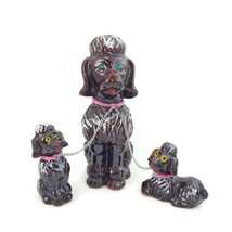 Vintage Ceramic French Poodle &amp; Two Pups Figurines 1950s Kitsch ArtMark - £21.03 GBP