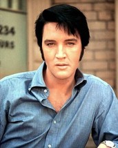 Elvis Presley late 1960&#39;s publicity portrait in blue shirt 8x10 photo - £8.47 GBP