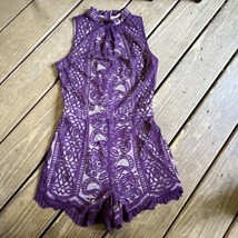 Love Fire Womens Size XS One Piece Halter Romper Shorts Purple Lace Lined - £9.28 GBP