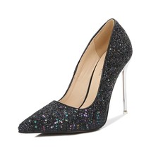 Classic Women&#39;s High Heels Shoes  Sequined Pointed Pumps Shoes Woman Sexy Silver - £59.66 GBP