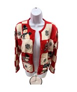 Vintage 1995 Marisa Christina women Small Snowman Checkered cardigan Swe... - $23.74