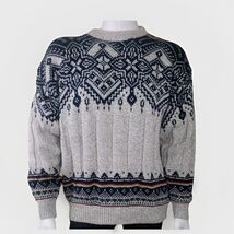 Vtg Nordic Ski Sweater Mens L Gray Cotton Crewneck Ski Peconic Bay Trade... - $47.98