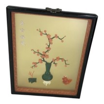 Vintage Oriental Asian Shadow Box Beautiful Prune Flowers Bloom Faux Jade - £23.34 GBP