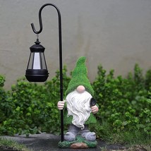 Flocked Garden Gnome Statue With Solar Led Light, Large Funny Fairy Gnom... - $47.49