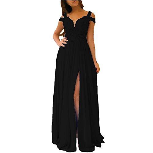 Illusion Top Front Slit Off The Shoulder Sexy Long Formal Prom Dress Black US 4