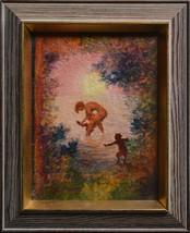 Bacchante Bathes Faun Childrens at Sunset 1932 Swedish Oil Painting by Widholm - £257.18 GBP
