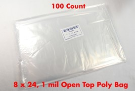 ULINE 100 pcs 8x24 1 MIL Clear Poly Plastic Bag Lay Flat Long Tube Packa... - £16.32 GBP