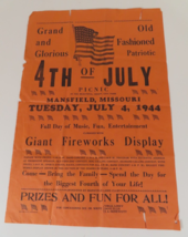 80 Year Old 4th of July Celebration Poster Original Mansfield, MO ~18&quot; 1944 WWII - £77.80 GBP