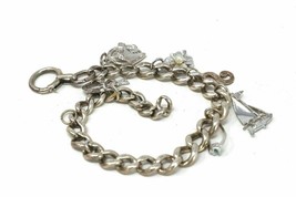 Vintage 1960 Sterling Silver 925 Curb Link Charm Bracelet x 6 Charms Heavy 23 g - £94.75 GBP