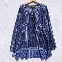 Blue White Black Geometric Long Sleeve Knit Shirt Denim 24/7 Size 3X 30/32W - £19.84 GBP