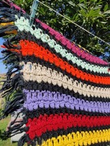 Vitas Handmade Colorful Black Rainbow Striped Crochet Large Throw Blanket 50x65&quot; - £70.72 GBP