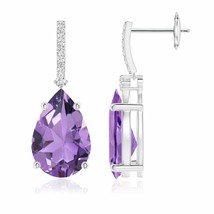 ANGARA Amethyst Pear-Shaped Drop Earrings with Diamond in 14K Gold (A, 12x8MM) - £554.53 GBP