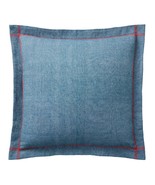 Ralph Lauren MAGGIE Textured Indigo Blue Red Stitch Trim 26 x 26&quot; EURO S... - $62.99