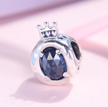 925 Sterling Silver Blue Sparkling Crown O Charm Bead - £13.58 GBP