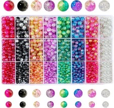 Crackle Glass Beads Assorted Lot Mixed Colors Bulk Jewelry Supplies Mix Set 3840 - £32.38 GBP