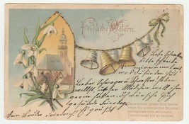 Vintage Easter Postcard Bells Glitter Church Undivided Back Germany - £5.47 GBP