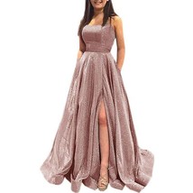 Beautiful Shining Halter Neck Long Prom Dresses A Line Dark Pink Robe De Soiree  - £308.54 GBP