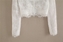 White Off-Shoulder Long Sleeve Floral Lace Top Bridal Plus Size Lace Crop Top image 6