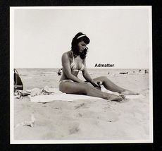 Bettie Page 5&quot;X5&quot; Print In Sexy Bikini Tanning At The Beach Photo Hot Pinup Art - £3.18 GBP