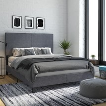 Dhp Janford Upholstered Platform Bed With Modern Vertical Stitching, Gray Linen - $124.99