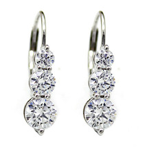 Three Stone Brilliant Diamond Journey Drop Dangle Earrings 2Ct 14k White Gold FN - £87.14 GBP