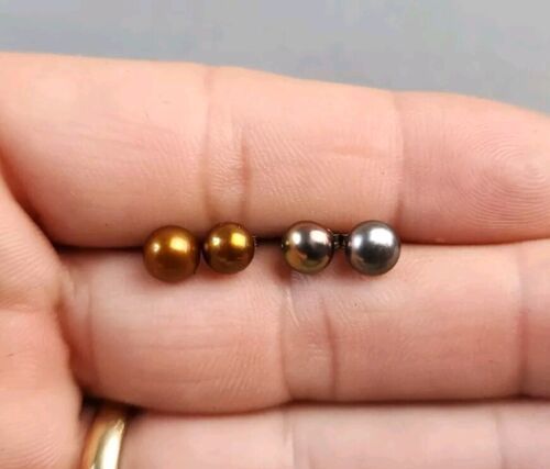 Pearl Stud Earrings 6mm Freshwater Bronze &amp; Black Sterling Silver (2 Pai... - £11.89 GBP