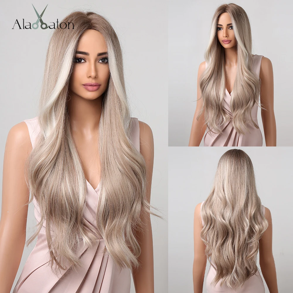 ALAN EATON Platinum Blonde with White Highlight Dark Roots Synthetic Hair Wi - £15.30 GBP+