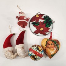 Vintage Christmas Ornaments Santa Claus St. Nick Germany Stained Glass Heart - £31.02 GBP