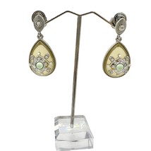 Silpada Art Deco Dangle Earrings Silvertone Clear Gems Yellow Stone Green Bead - $18.81