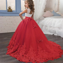 Girls Lace Long Prom Gowns Bridesmaid Kids Dresses For Girls Teens Girl Party Dr - £36.55 GBP