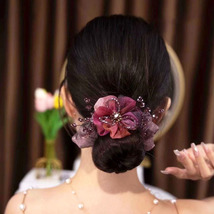 Dainty Crystal Organza Flower Hair Tie Scrunchie - £5.08 GBP