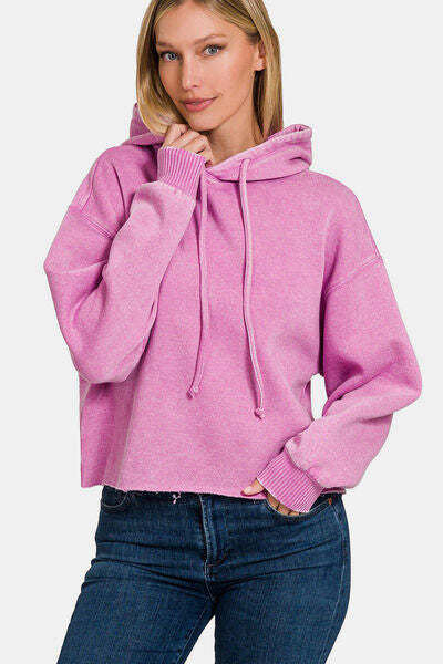 Zenana Acid Wash Fleece Cropped Hoodie - $39.66