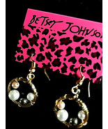 Betsey Johnson Gold Alloy Pearl Wire Wrapped Hoop Earrings - £7.07 GBP