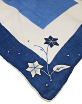 Vtg 1940s Hanky Handkerchief Blue White Embroidered Floral Wedding Scandinavian  - £14.82 GBP