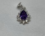 Silver Tone Faux Purple Stone Pendant Estate Fashion Jewelry Find KG - £11.68 GBP