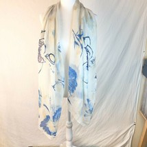 Large White with Pink Blue Yellow Floral Scarf or Wrap 72x 30 - £10.98 GBP