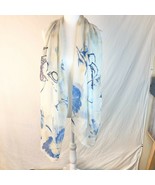 Large White with Pink Blue Yellow Floral Scarf or Wrap 72x 30 - $11.78