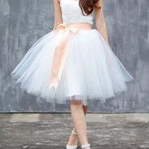 WHITE A-line 6-Layered Midi Tulle Skirt Outfit Custom Plus Size Ballerina Skirts image 1