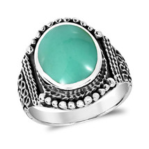 Green Turquoise Vintage Oval Balinese Style Sterling Silver Ring-10 - £17.87 GBP