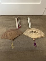 Vintage 1980s Asian Japanese Wooden Folding Hand Fan Lot - $17.00