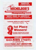 Michelbob&#39;s Championship Ribs Menu Airport Road Naples Florida 1997 - $17.82