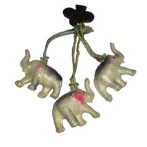 Vintage White Celluloid Elephants Charms on Strings Trunks Up - $278.12 MXN