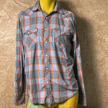 Arizona Jean Co Mens Shirt M Blue Plaid Western Pearl Snap Front Pockets - £9.40 GBP