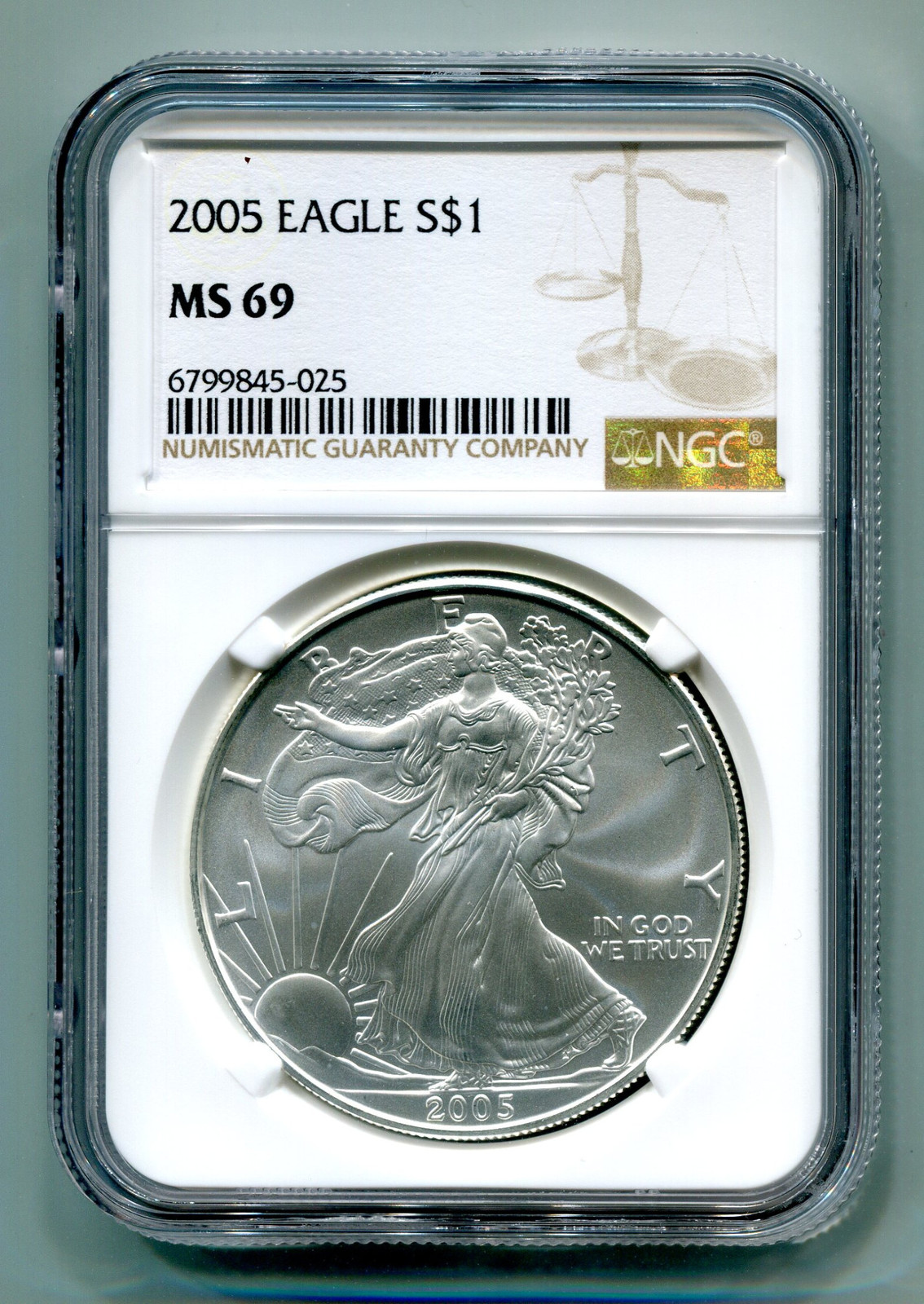 2005 AMERICAN SILVER EAGLE NGC MS69 BROWN LABEL PREMIUM QUALITY NICE COIN PQ - £41.75 GBP
