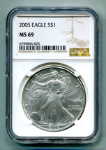 2005 American Silver Eagle Ngc MS69 Brown Label Premium Quality Nice Coin Pq - $51.95