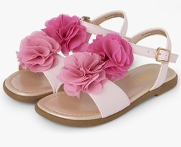 Gymboree Big Girls Floral Pink Flat Sandals, Adjustable Faux Leather Strap - $24.00