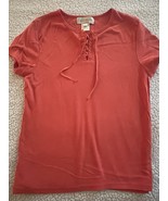 Susan Bristol Knit Top Laced Up Front Coral Size Large - $256.74 MXN