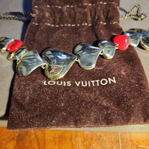 Auth Louis Vuitton Bracelet Gold Plated Red Enamel Passion Heart Link Motive - £467.42 GBP