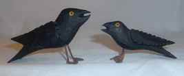 Two Small Primitive Carved Wood Black Birds Metal Wire Legs &amp; Feet J. Bastian - £48.07 GBP
